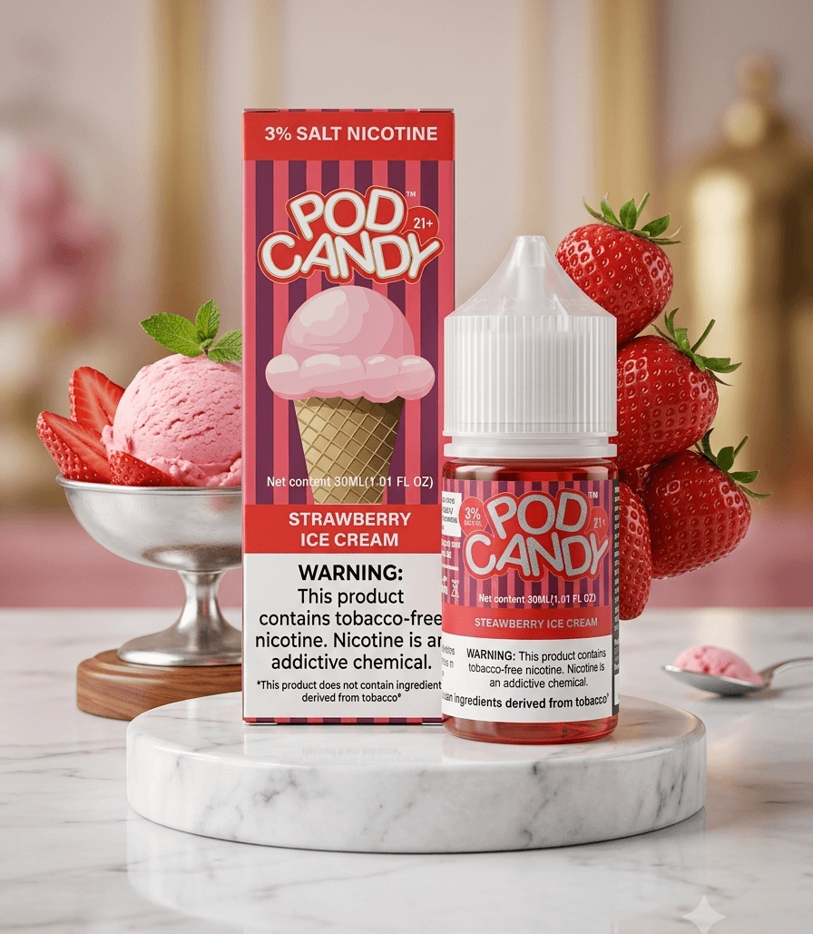 سالت نیکوتین پاد کندی 10 میلی‌لیتر طعم بستنی توت فرنگی | Pod Candy Strawberry Ice Cream